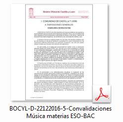 ORDEN EDU/1076/2016, de 19 de diciembre, Convalidaciones Música ESO-Bac